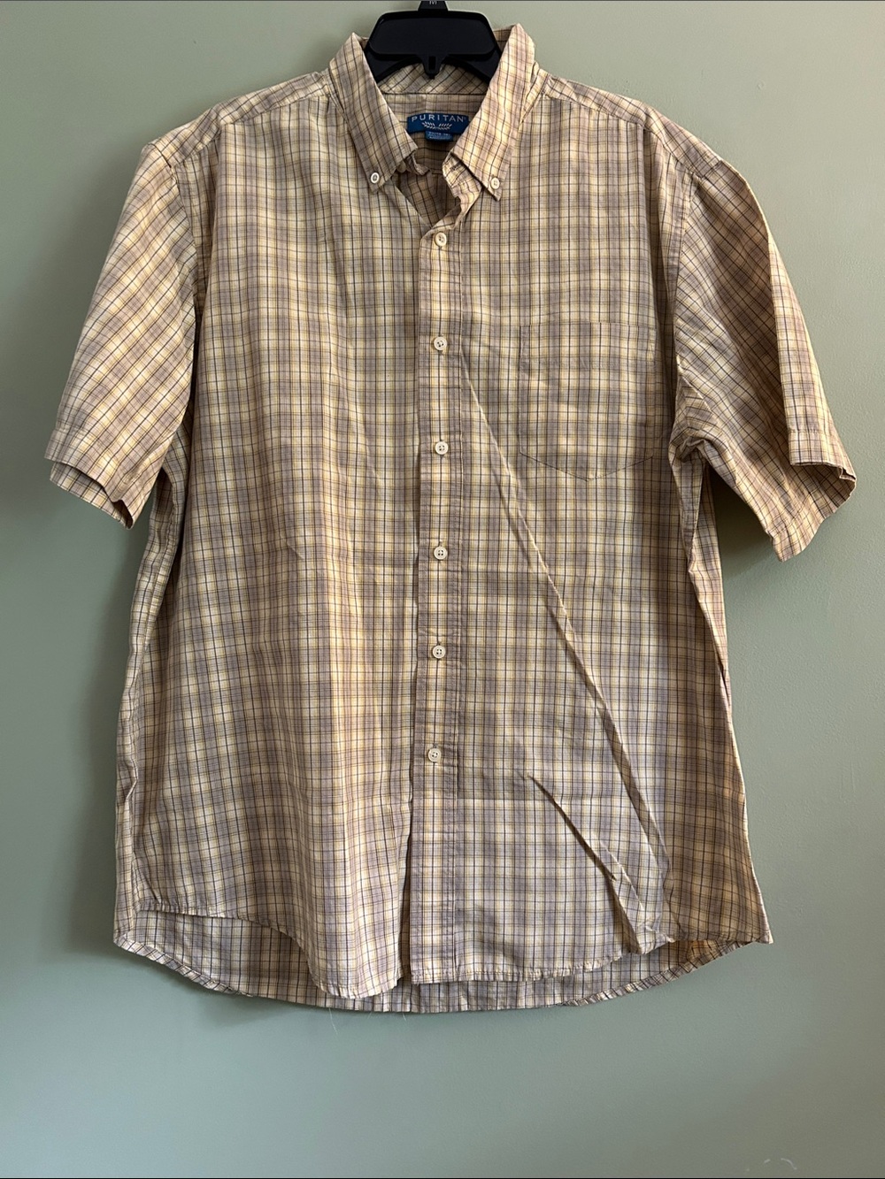 Puritan Lot of 2 Yellow and Olive Plaid Short-Sleeve Button-Down Shirts Size  XL
